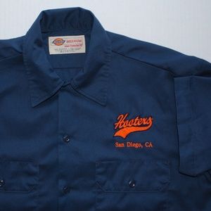 CA Hooters Bowling Dickies Blue Shirt Button Up
